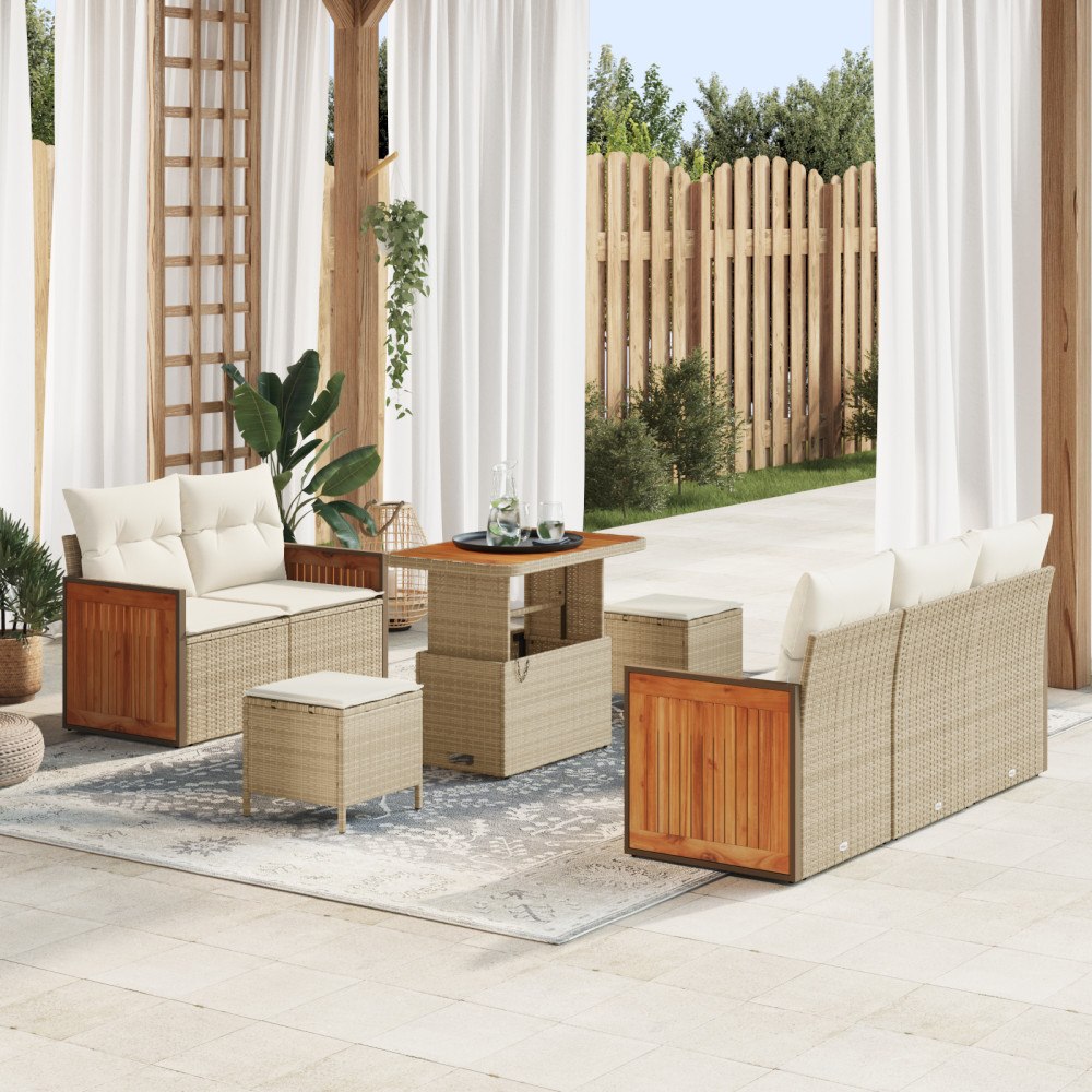 vidaXL 8-delat Trädgårdsoffset med Kuddar Beige Poly-Rotting Akaciaträ, vidaXL 2-sits Trädgårdsoffa med Kuddar Beige Poly-Rotti...