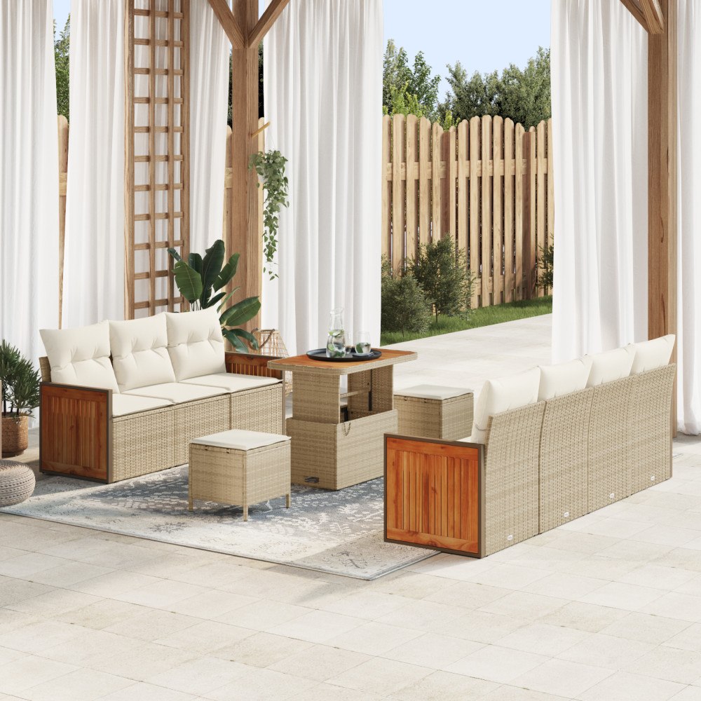 vidaXL Trädgårdsoffset 10 pcs beige och gräddvit 90 x 55 x 71 cm