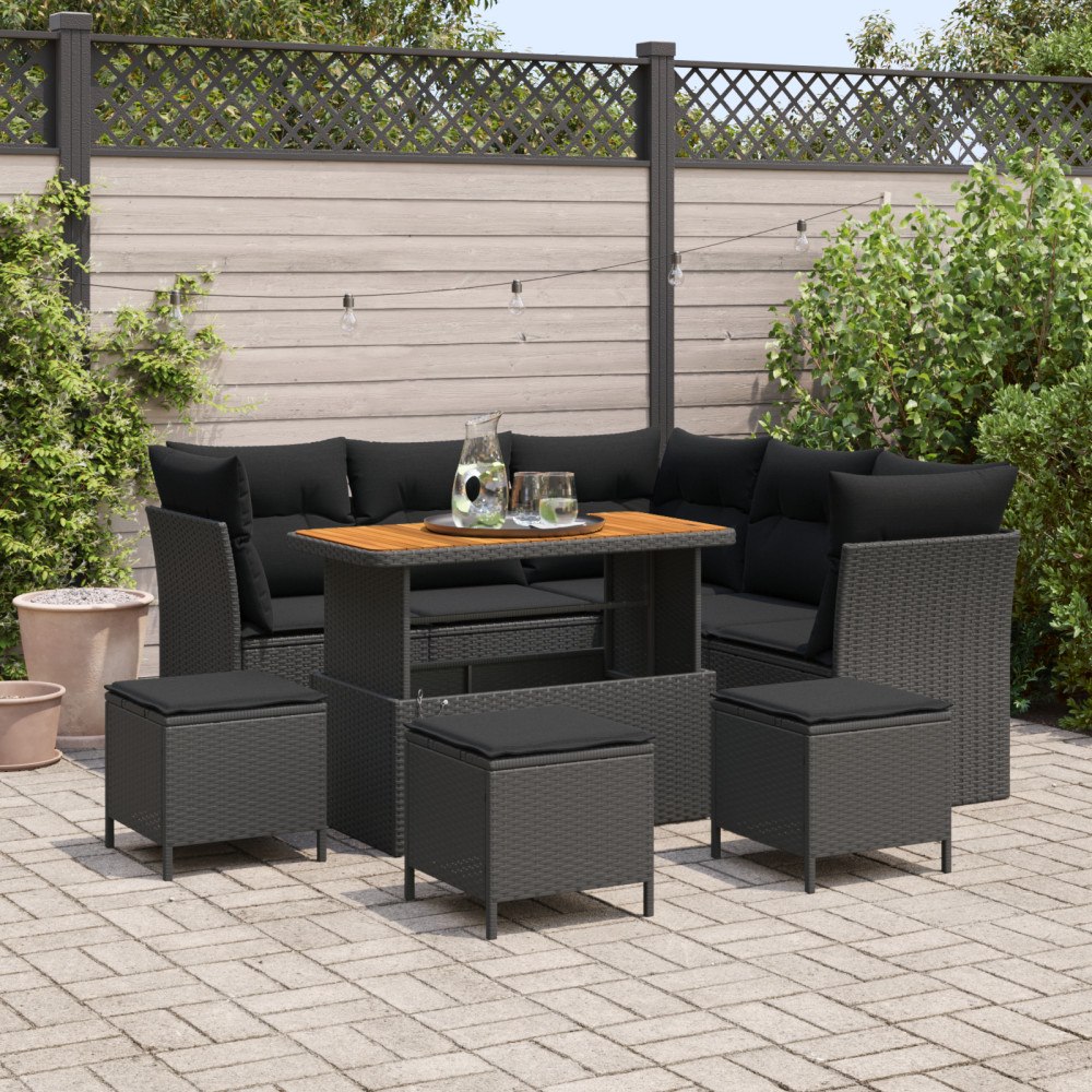 vidaXL Trädgårdsoffset med kudde 9 pcs Svart 110 x 55 x 71 cm