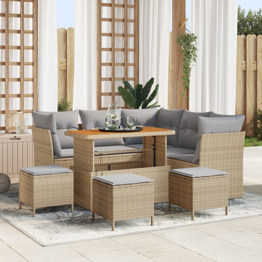 vidaXL Trädgårdsoffset 9 pcs beige och ljusgrå 110 x 55 x 71 cm