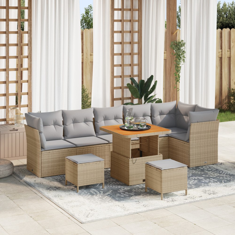 vidaXL Trädgårdsoffset 9 pcs beige och ljusgrå 80 x 80 x 71 cm