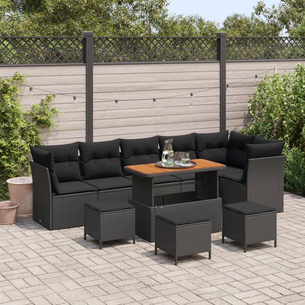 vidaXL Trädgårdsoffset med kudde 10 pcs Svart 110 x 55 x 71 cm