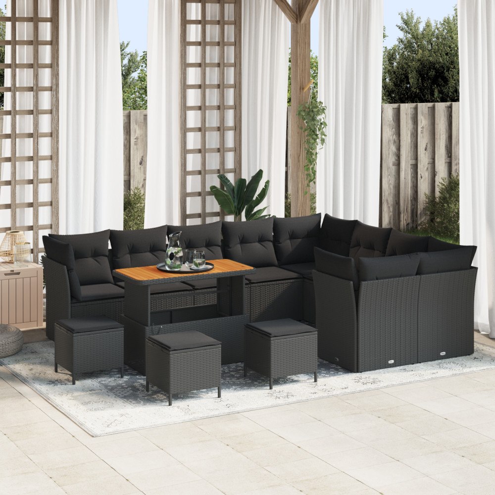 vidaXL Trädgårdsoffset med kudde 13 pcs Svart 110 x 55 x 71 cm