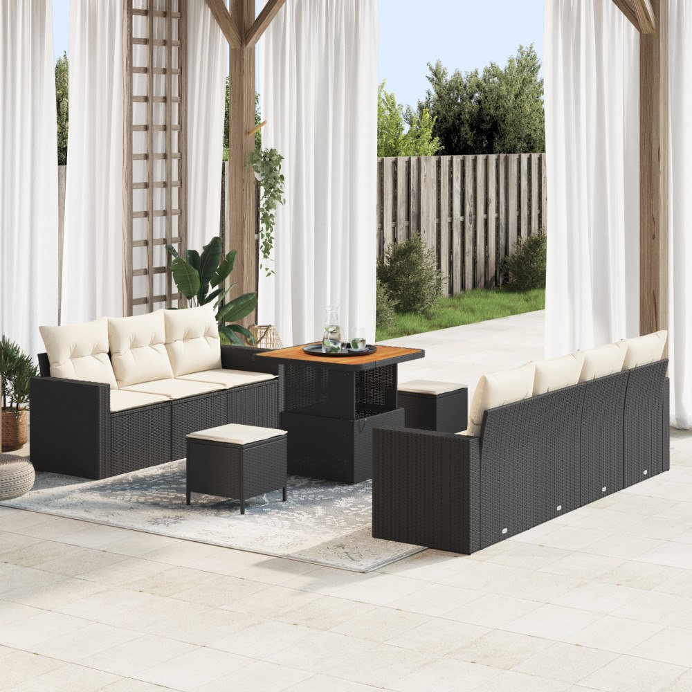 vidaXL Trädgårdsoffset 10 pcs Svart och gräddvit 80 x 80 x 71 cm