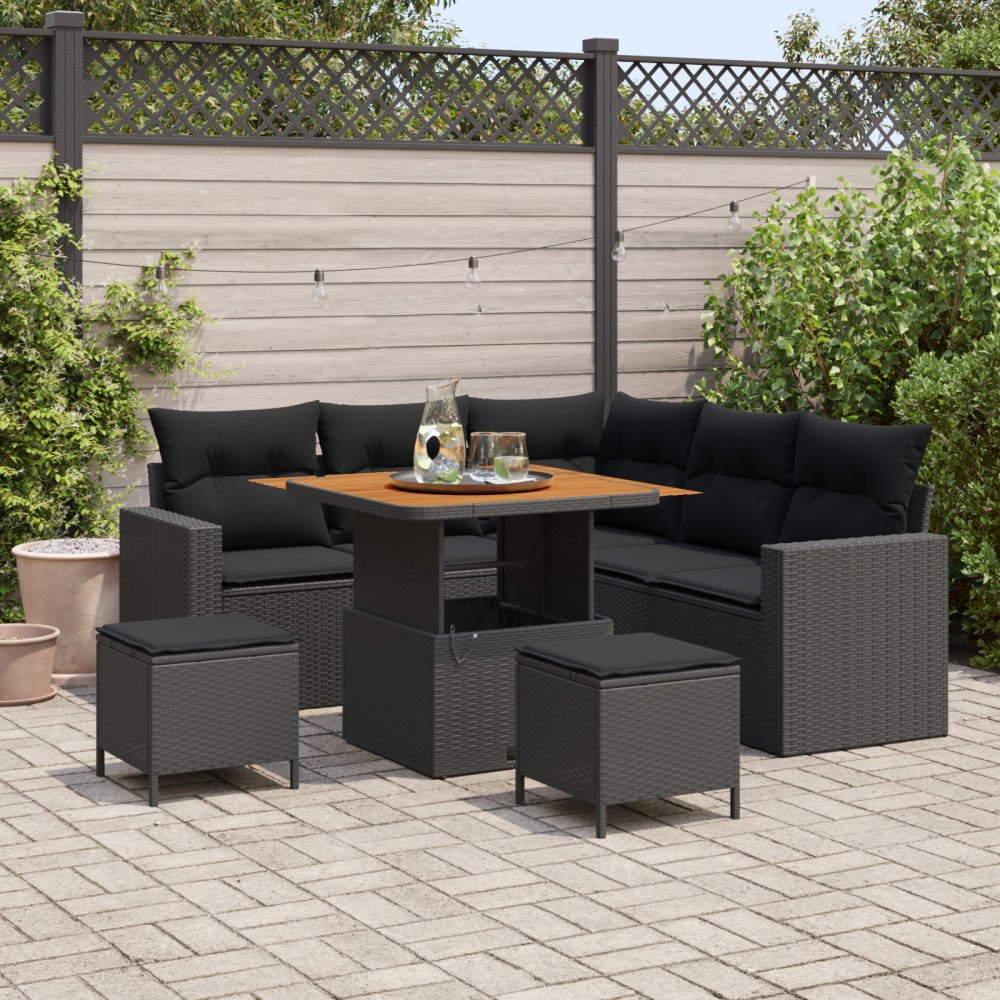 vidaXL Trädgårdsoffset med kudde 8 pcs Svart 80 x 80 x 71 cm