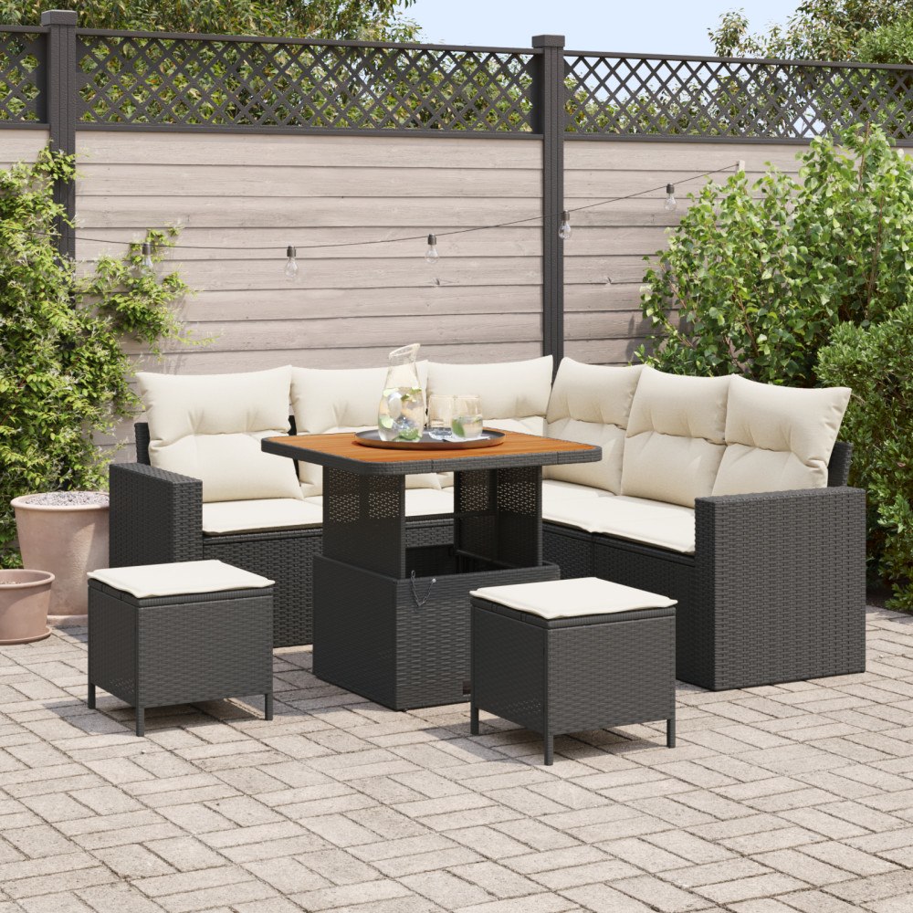 vidaXL Trädgårdsoffset 8 pcs Svart och gräddvit 80 x 80 x 71 cm