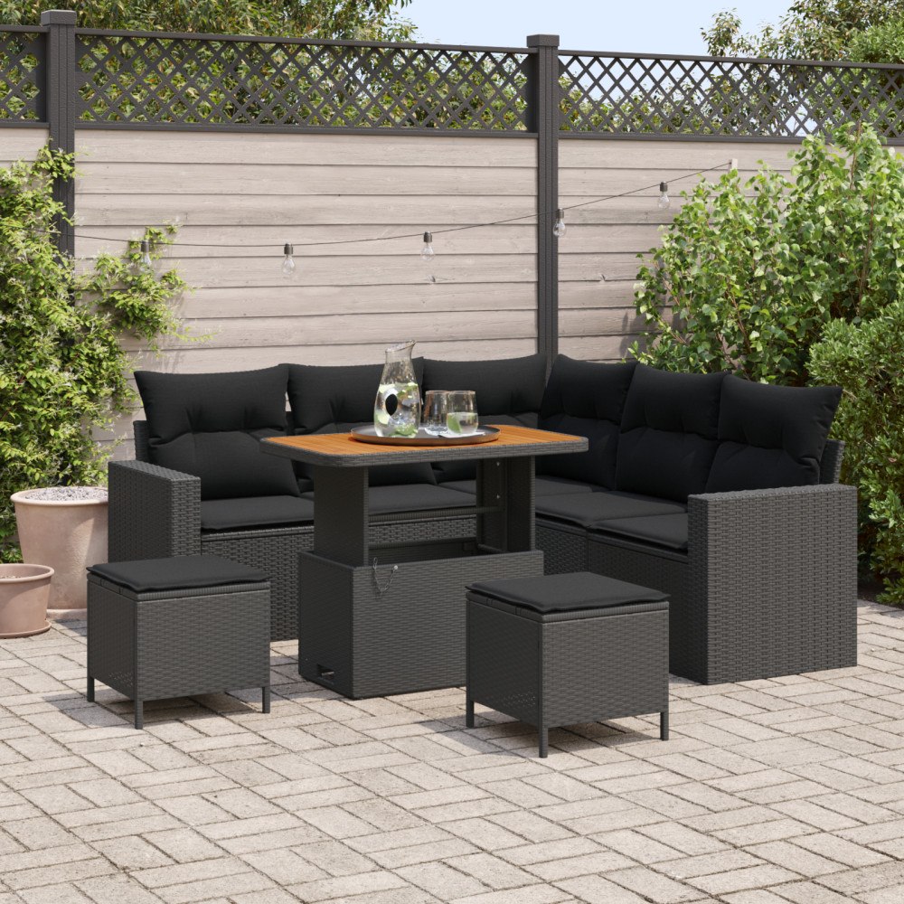 vidaXL Trädgårdsoffset med kudde 8 pcs Svart 90 x 55 x 71 cm