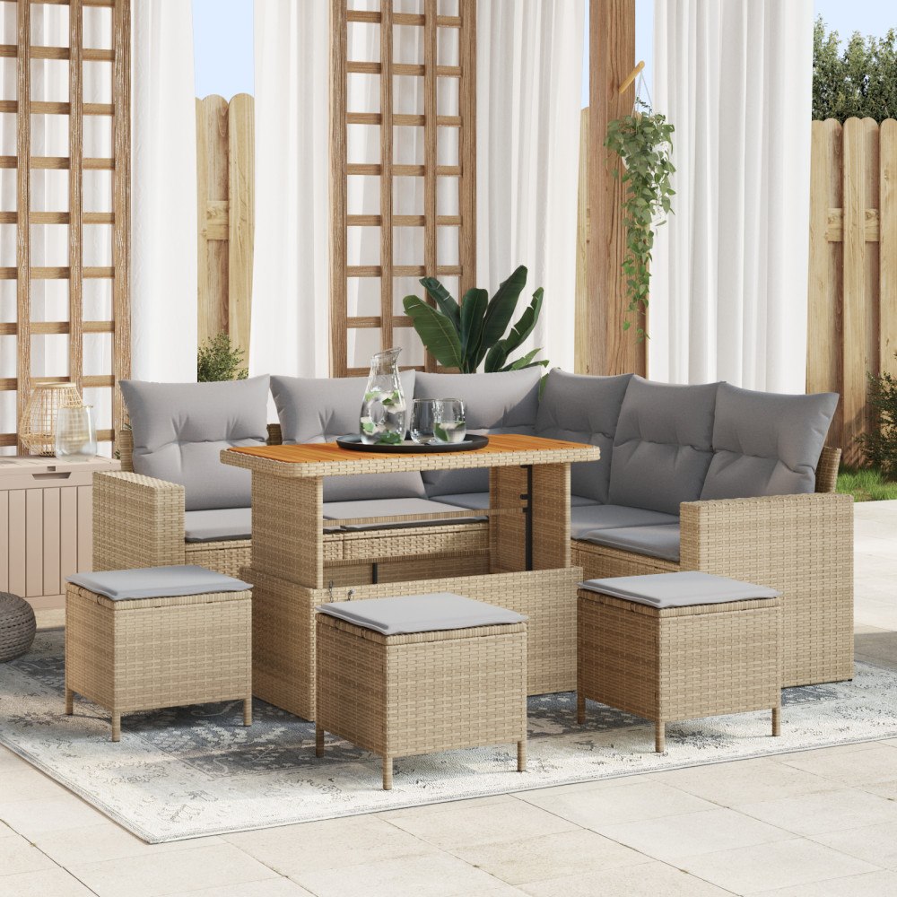 vidaXL Trädgårdsoffset 9 pcs beige och ljusgrå 110 x 55 x 71 cm