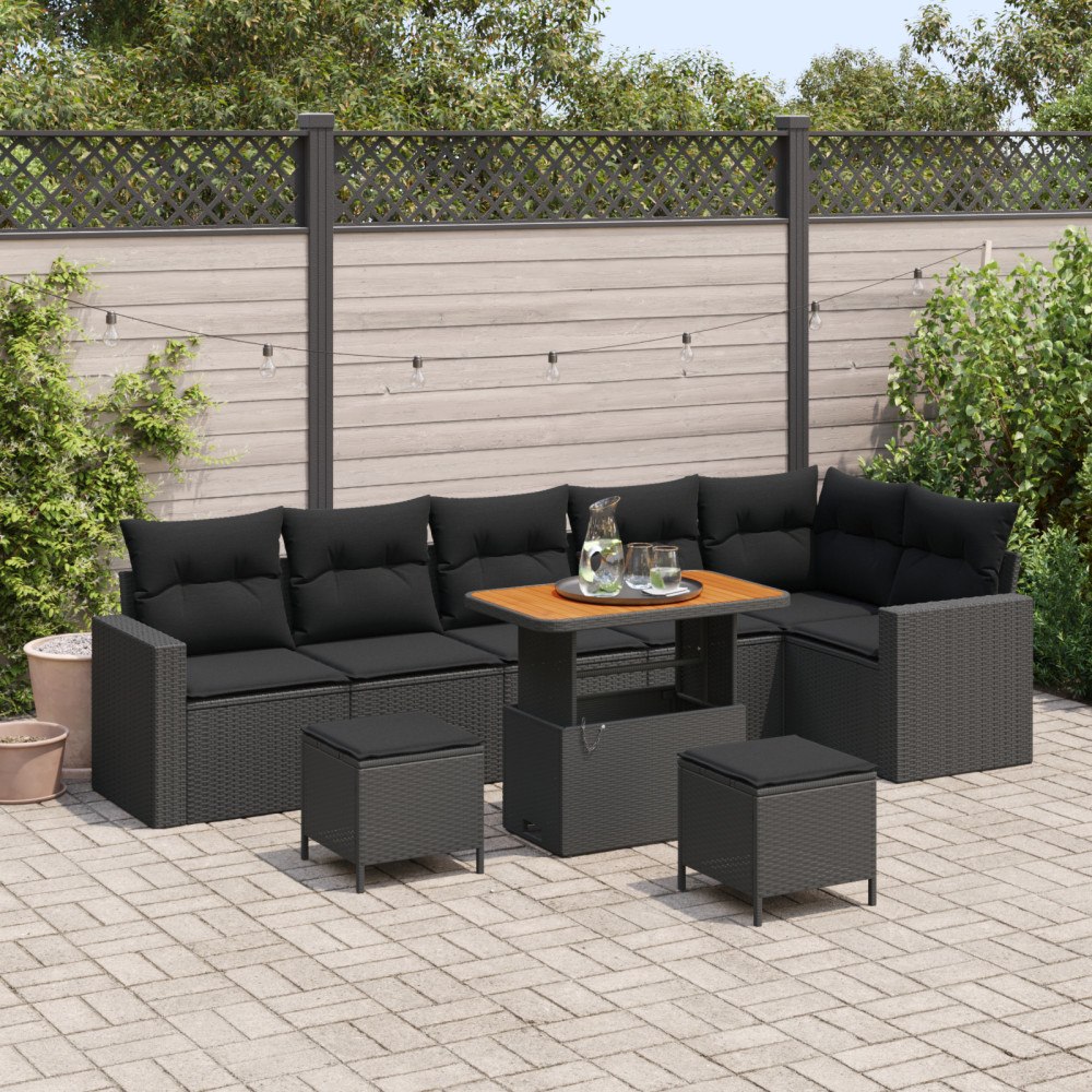 vidaXL Trädgårdsoffset med kudde 9 pcs Svart 90 x 55 x 71 cm