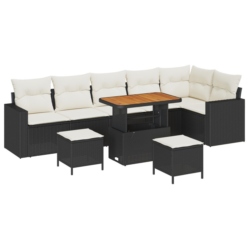 vidaXL Trädgårdsoffset 9 pcs Svart och gräddvit 90 x 55 x 71 cm