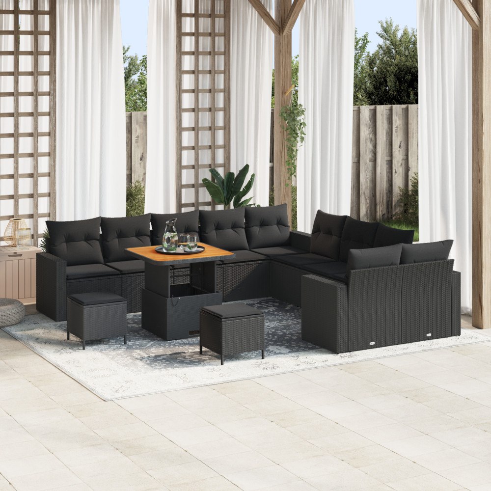 vidaXL Trädgårdsoffset med kudde 13 pcs Svart 80 x 80 x 71 cm