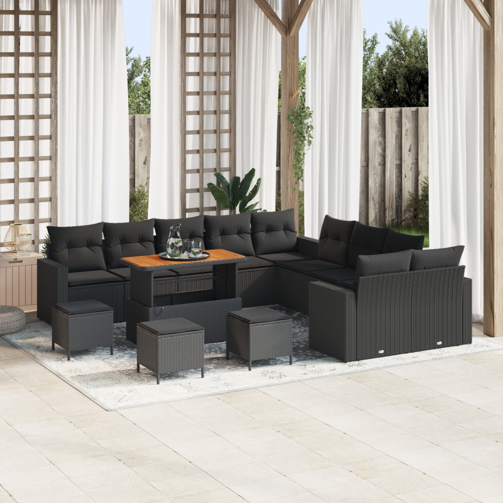 vidaXL Trädgårdsoffset med kudde 14 pcs Svart 110 x 55 x 71 cm