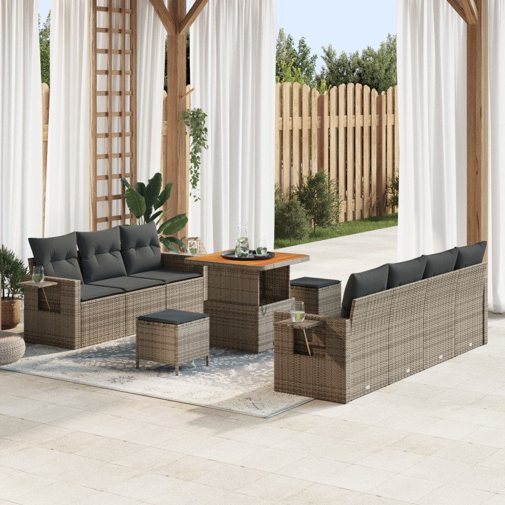 vidaXL Trädgårdsoffset med kudde 10 pcs Grå 80 x 80 x 71 cm