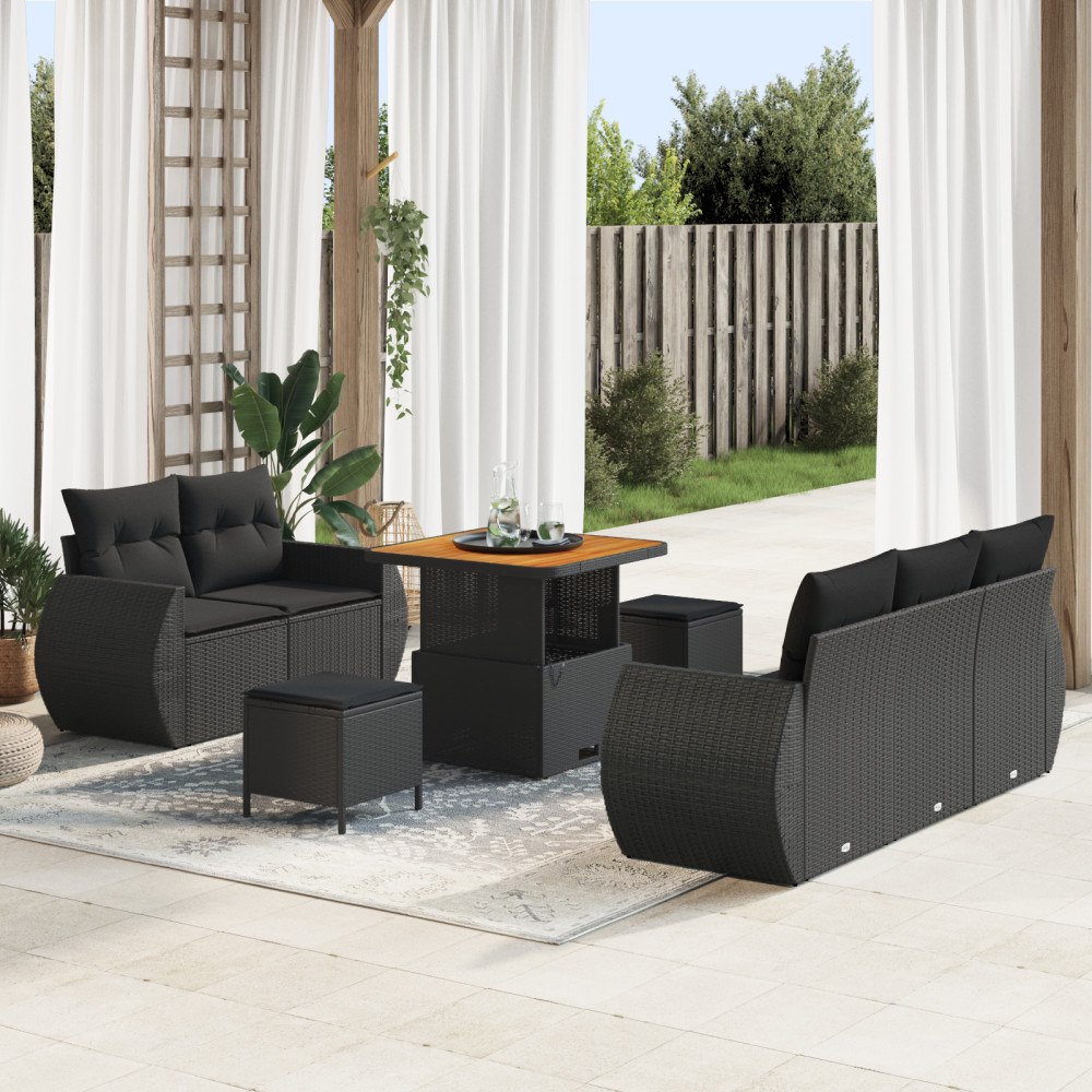 vidaXL Trädgårdsoffset med kudde Manuell 8 pcs Svart 80 x 80 x 71 cm