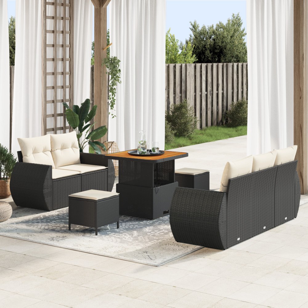 vidaXL Trädgårdsoffset 8 pcs Svart och gräddvit 80 x 80 x 71 cm