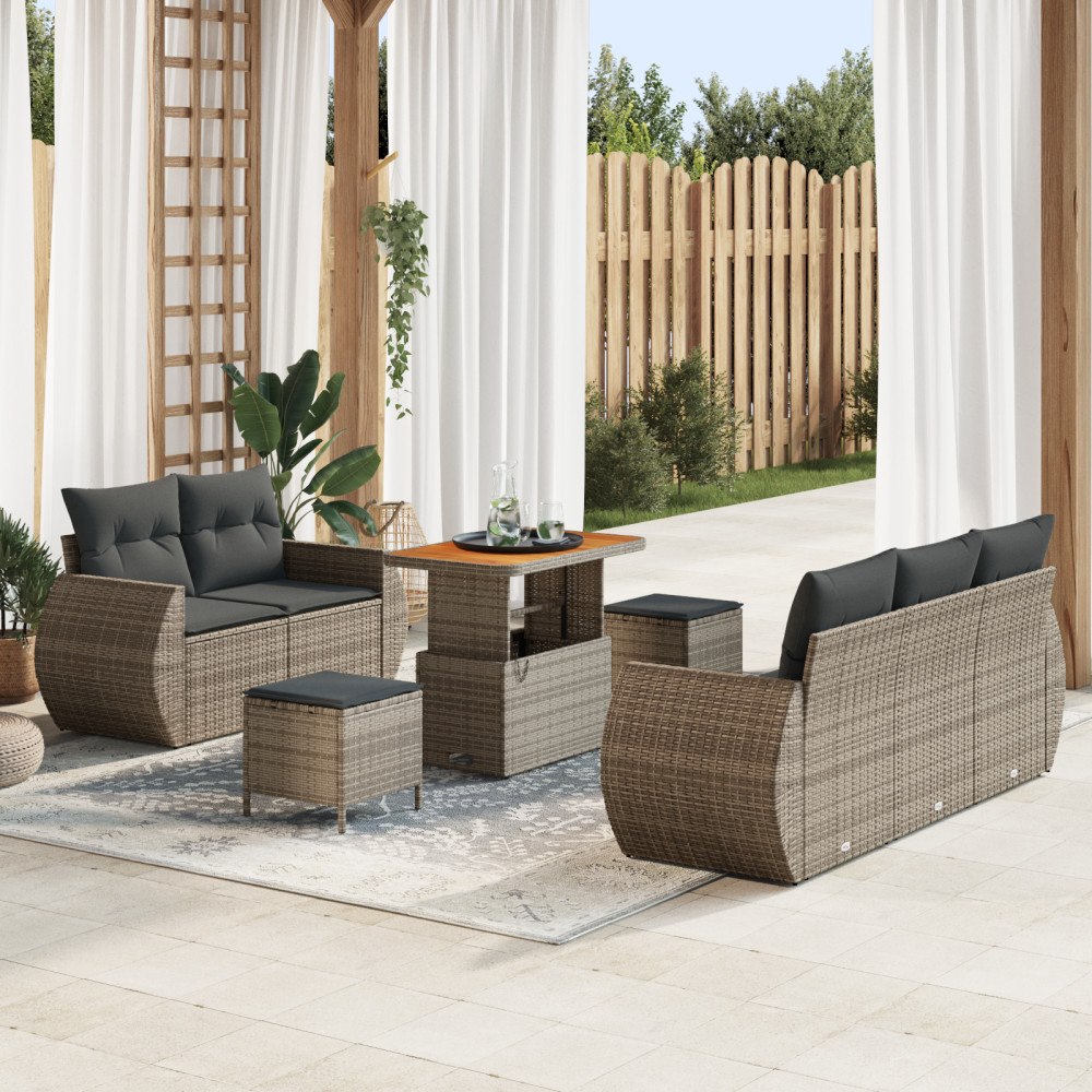 vidaXL Trädgårdsoffset med kudde med lagring 8 pcs Grå 90 x 55 x 71 cm