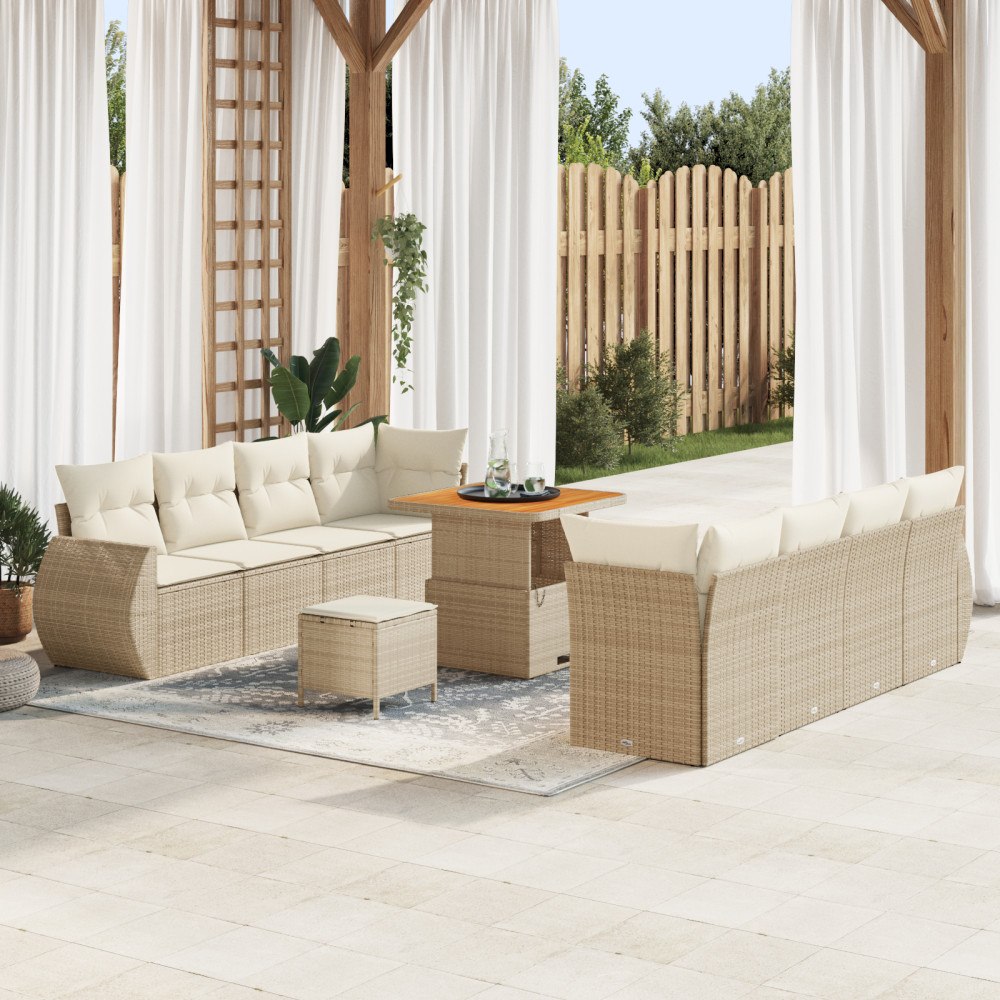 vidaXL Trädgårdsoffset med lagring 11 pcs Beige Poly rattan