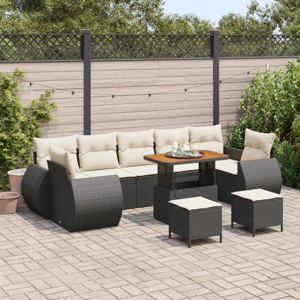 vidaXL Trädgårdsoffset 10 pcs Svart och gräddvit 90 x 55 x 71 cm