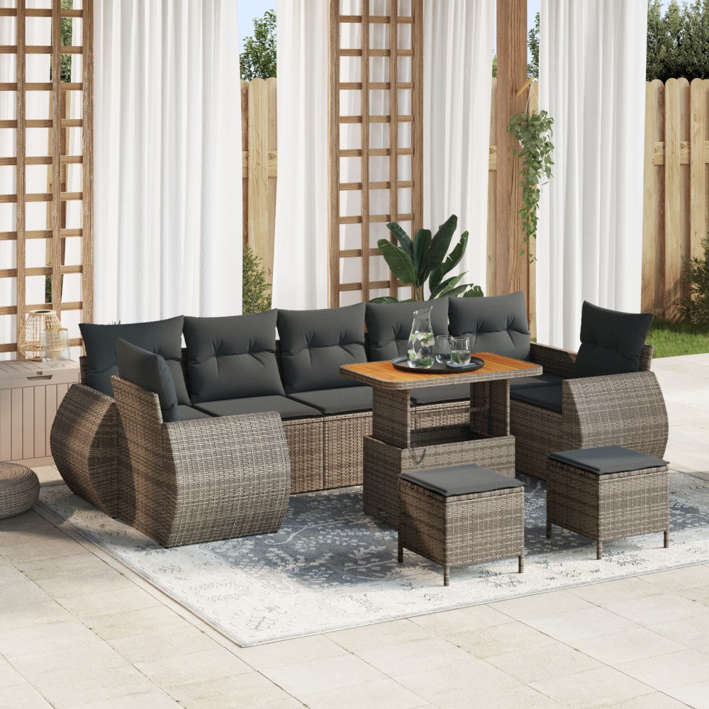 vidaXL Trädgårdsoffset med kudde 10 pcs Grå 90 x 55 x 71 cm