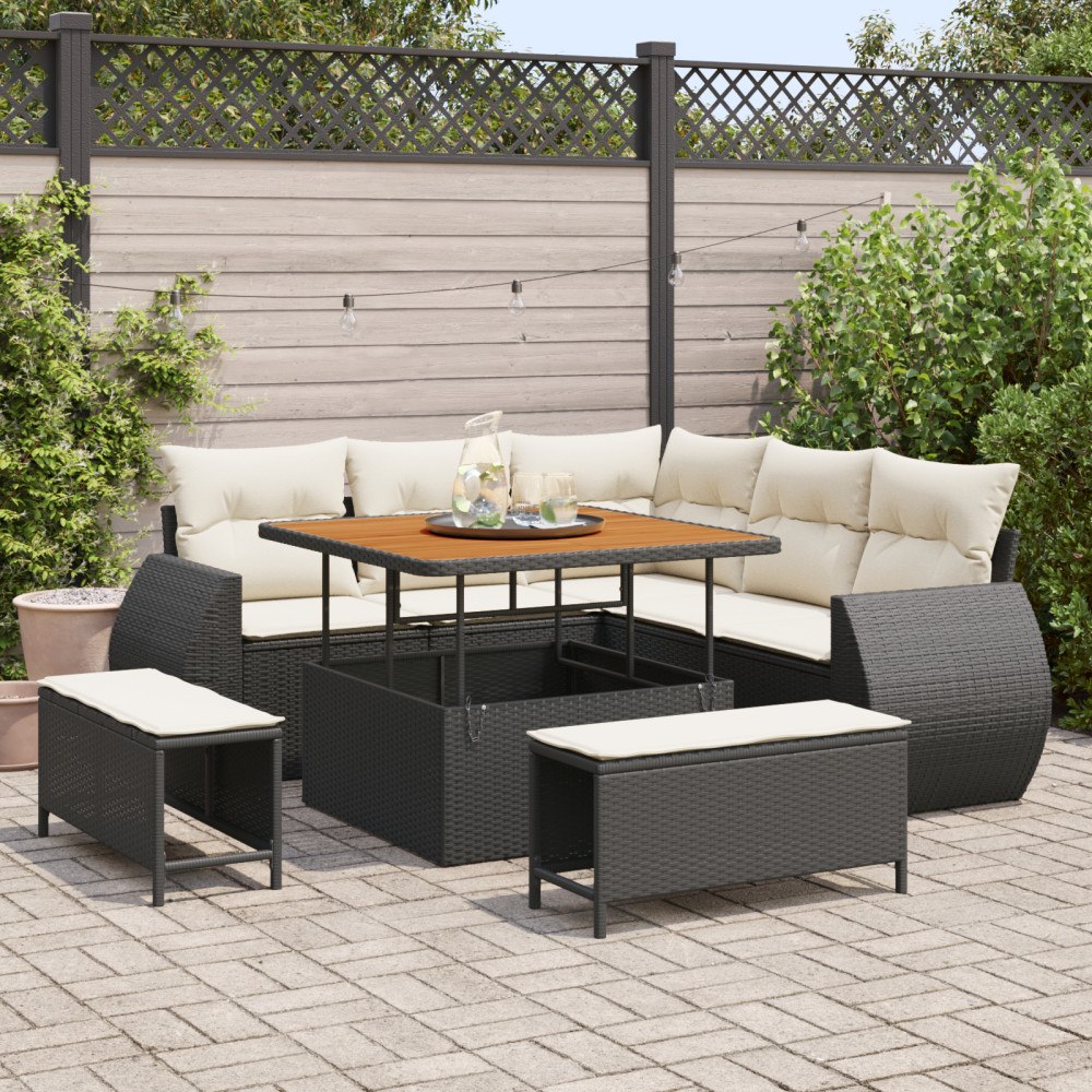vidaXL Trädgårdsoffset 8 pcs Svart och gräddvit 100 x 100 x 71 cm