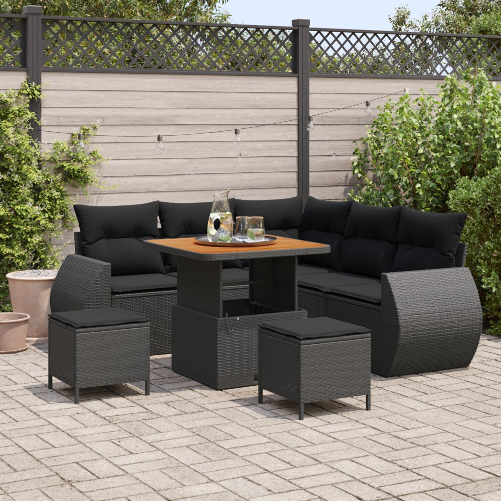 vidaXL Trädgårdsoffset med kudde 8 pcs Svart 80 x 80 x 71 cm