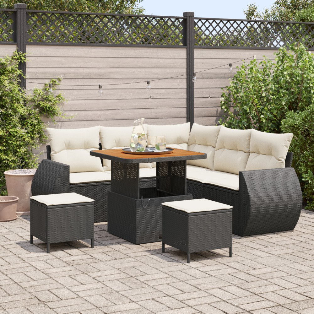 vidaXL Trädgårdsoffset 8 pcs Svart och gräddvit 80 x 80 x 71 cm