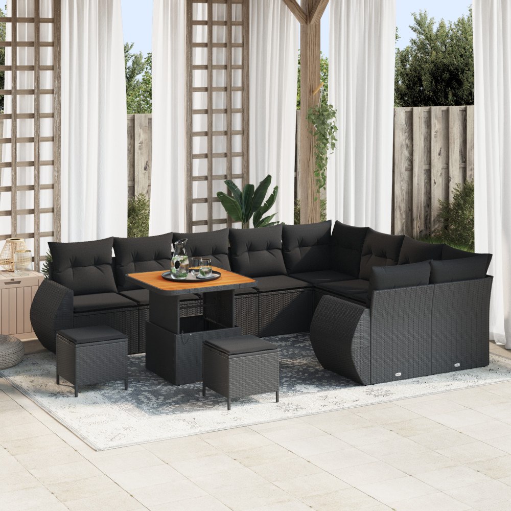 vidaXL Trädgårdsoffset med kudde 12 pcs Svart 80 x 80 x 71 cm