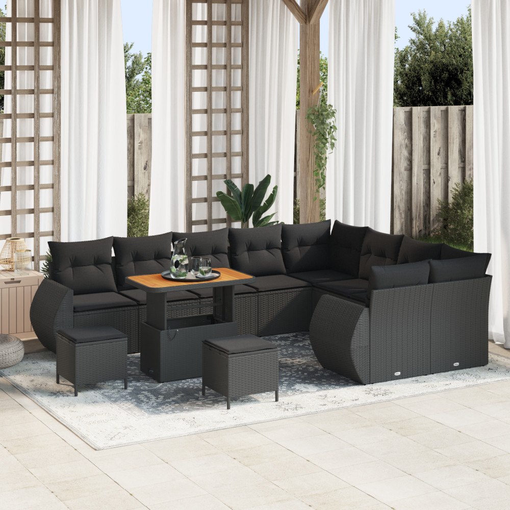vidaXL Trädgårdsoffset med kudde 12 pcs Svart 90 x 55 x 71 cm