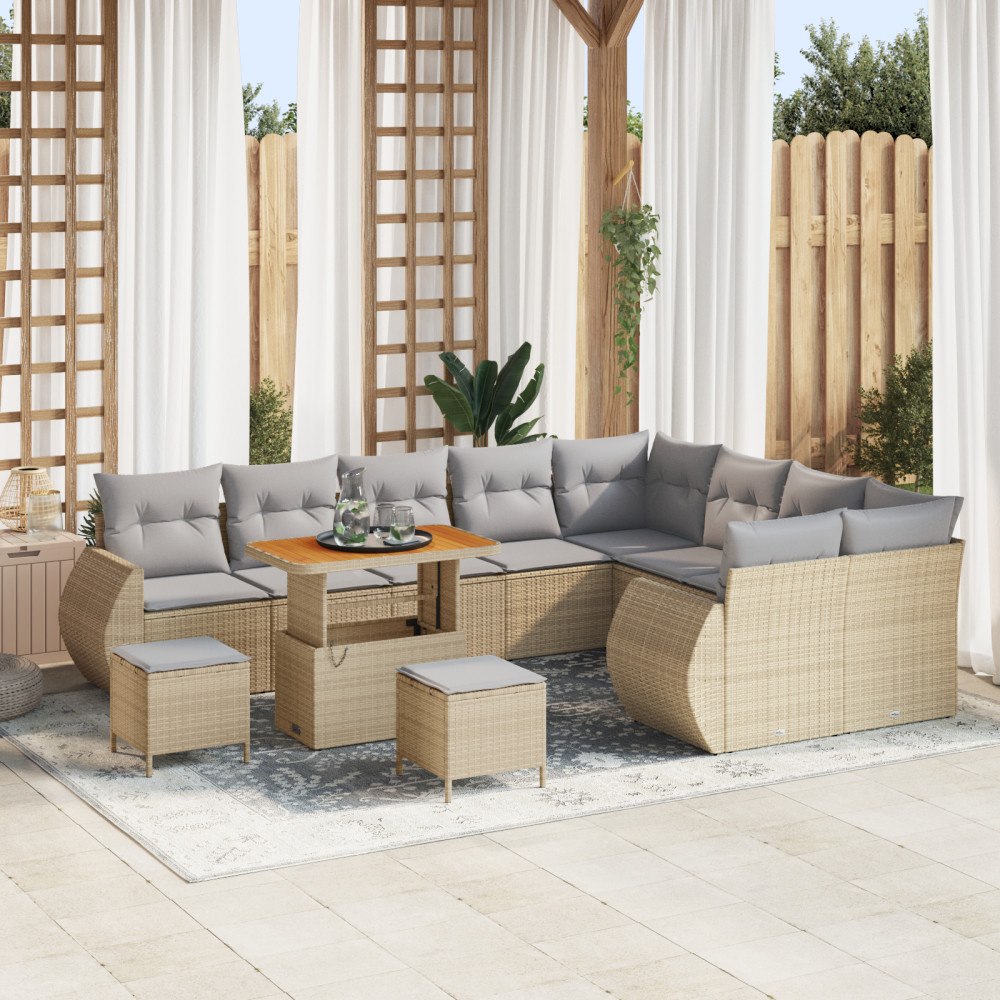 vidaXL Trädgårdsoffset 12 pcs beige och ljusgrå 90 x 55 x 71 cm