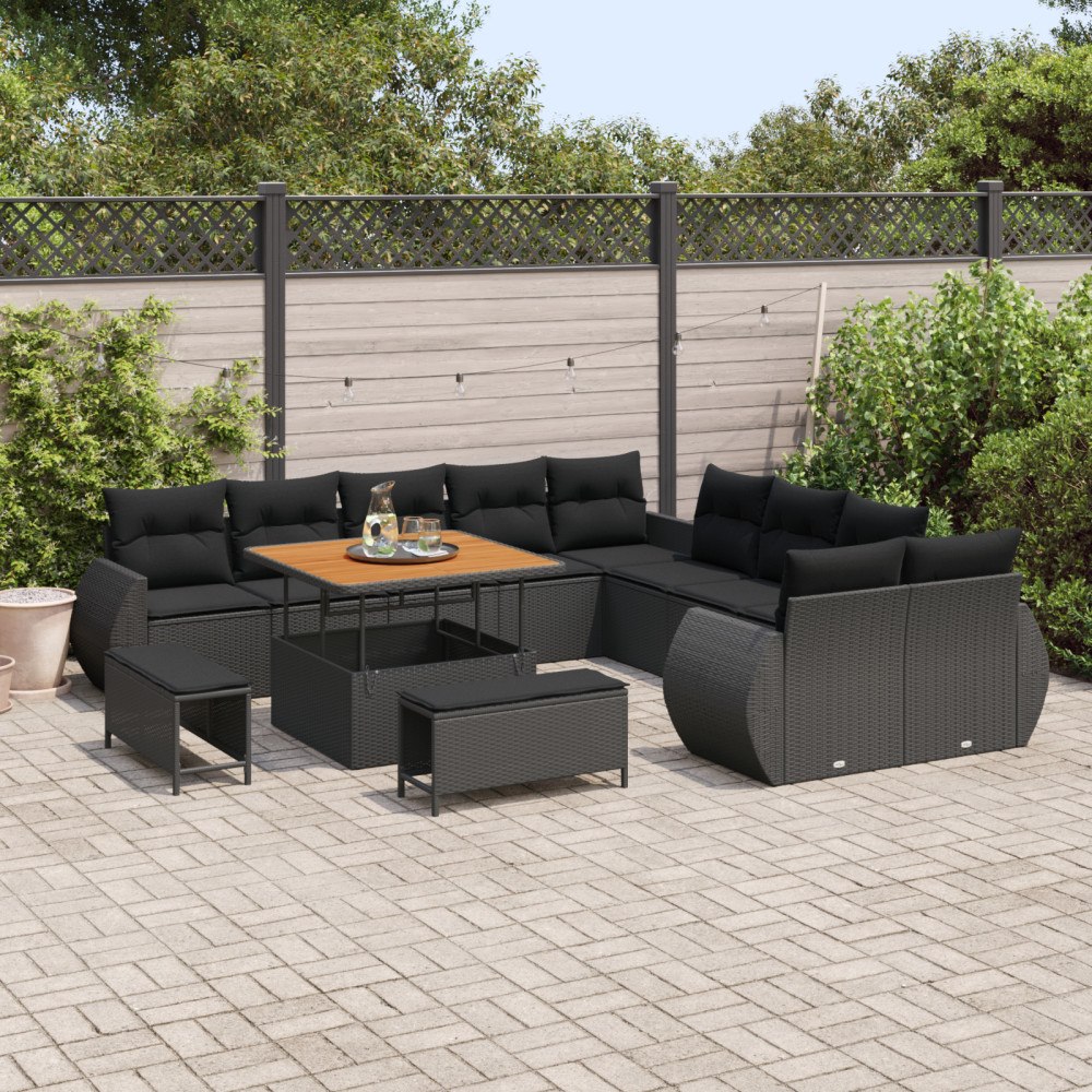 vidaXL Trädgårdsoffset med kudde 13 pcs Svart 100 x 100 x 71 cm