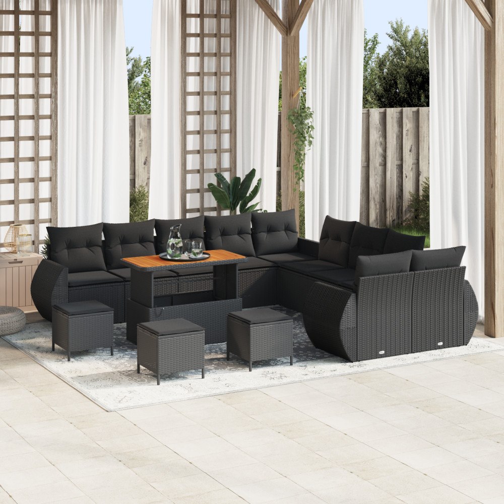 vidaXL Trädgårdsoffset med kudde 14 pcs Svart 110 x 55 x 71 cm