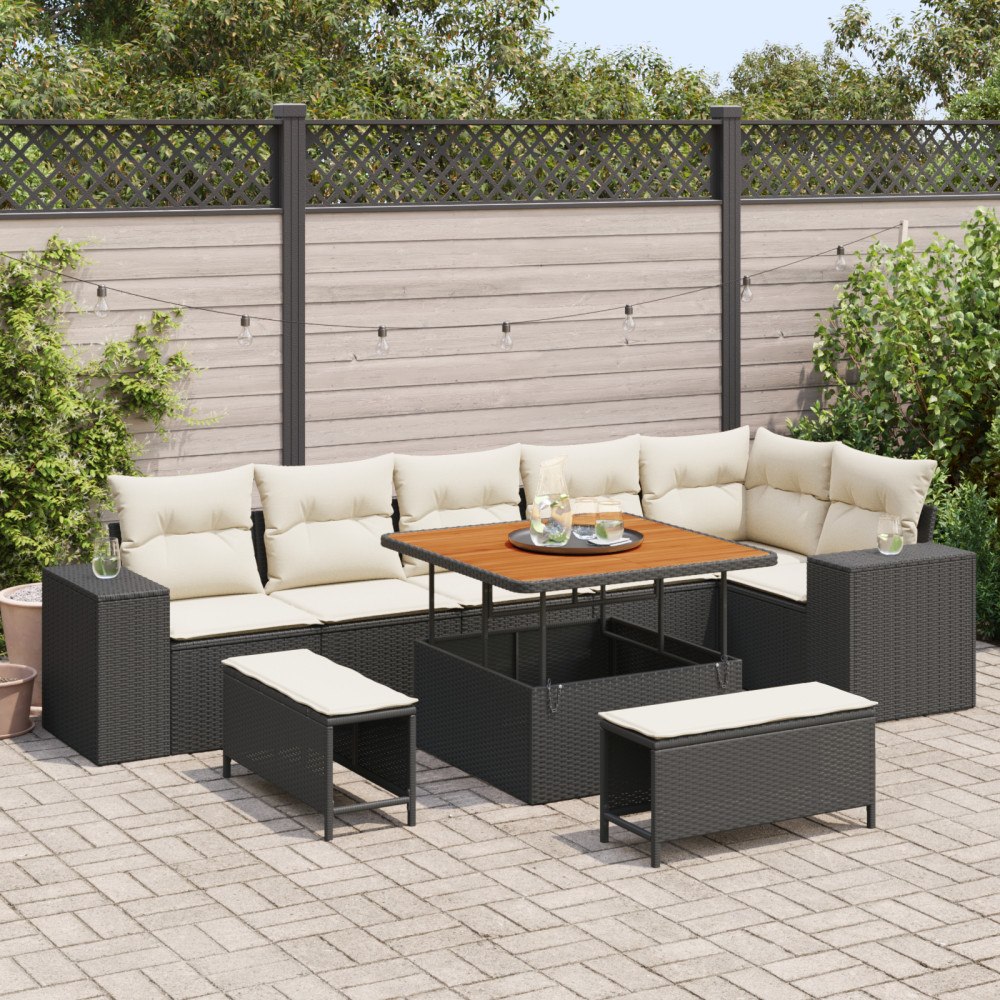 vidaXL Trädgårdsoffset 9 pcs Svart och kräm 100 x 100 x 71 cm