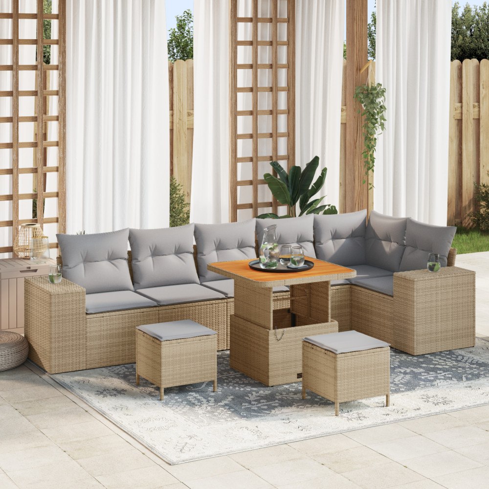 vidaXL Trädgårdsoffset 9 pcs Beige och Ljusgrå 80 x 80 x 71 cm