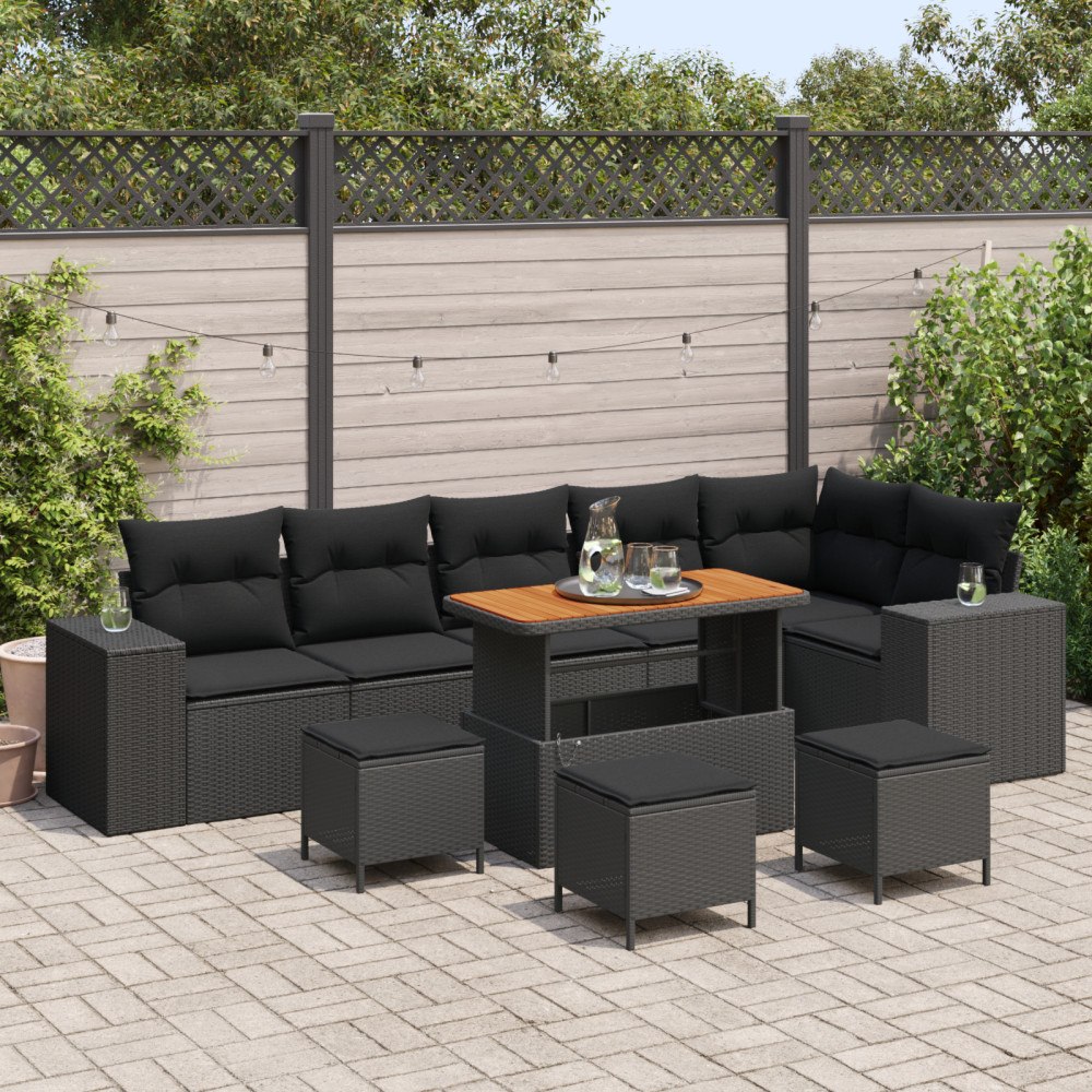 vidaXL Trädgårdsoffset med kudde 10 pcs Svart 110 x 55 x 71 cm