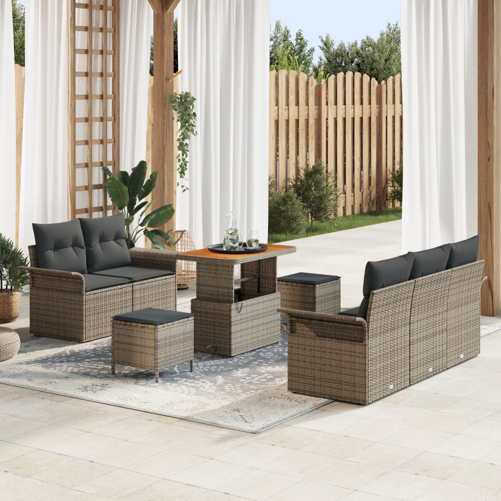 vidaXL Trädgårdsoffset med kudde med lagring 8 pcs Grå 90 x 55 x 71 cm