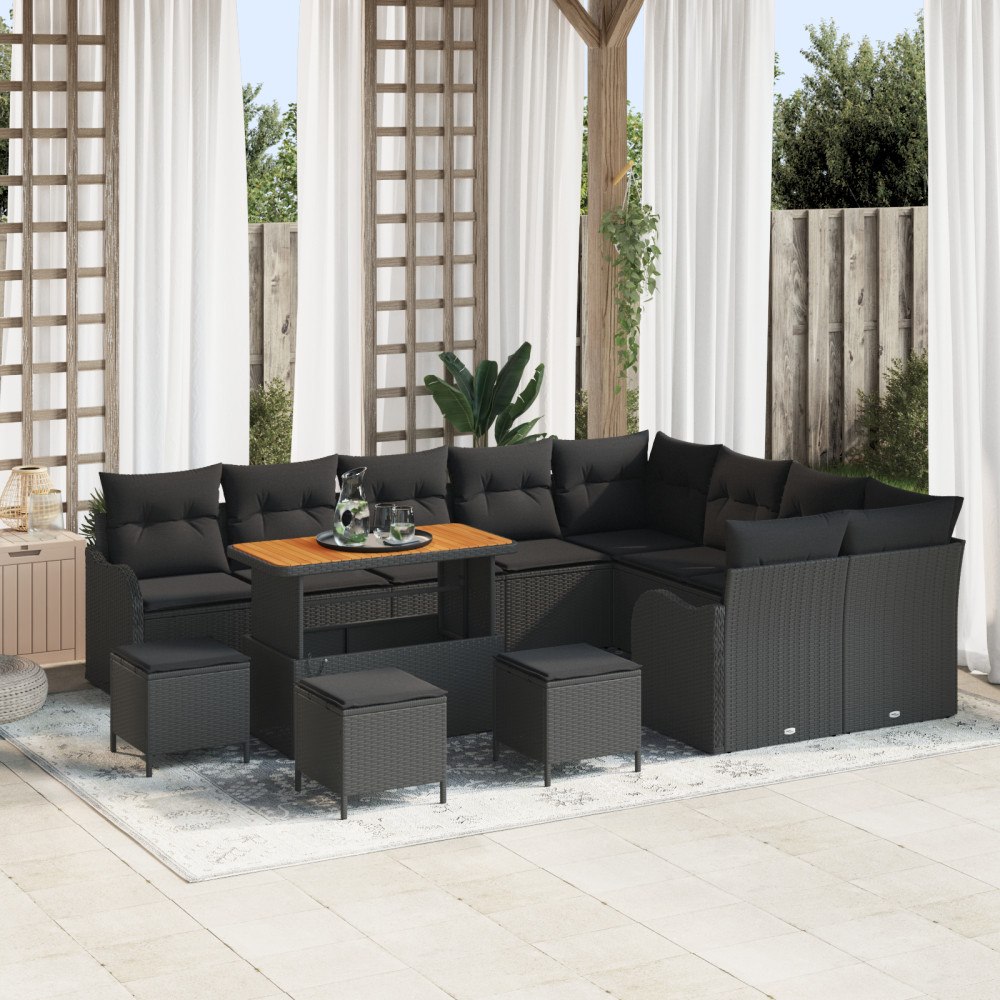 vidaXL Trädgårdsoffset med kudde 13 pcs Svart 110 x 55 x 71 cm