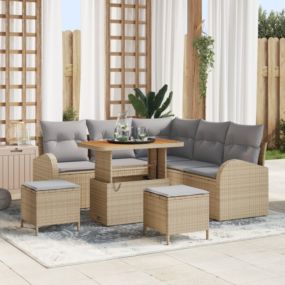 vidaXL Trädgårdsoffset 8 pcs Beige och Ljusgrå 90 x 55 x 71 cm