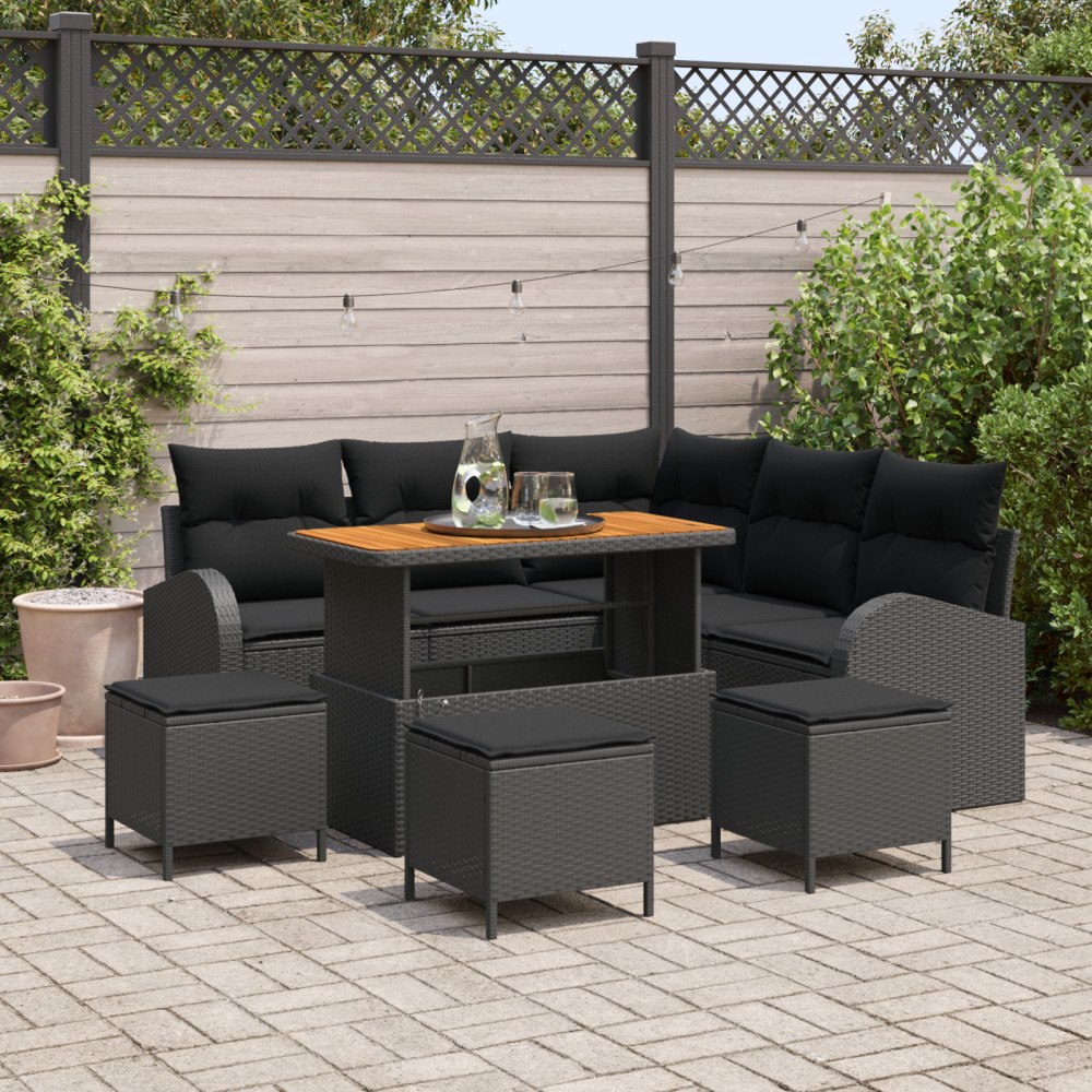 vidaXL Trädgårdsoffset med kudde 9 pcs Svart 110 x 55 x 71 cm