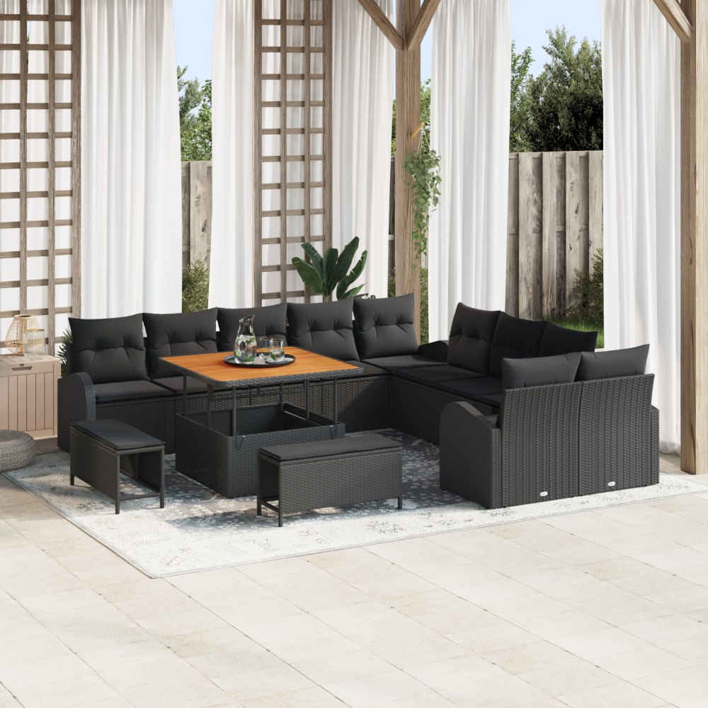 vidaXL Trädgårdsoffset med kudde 13 pcs Svart 100 x 100 x 71 cm