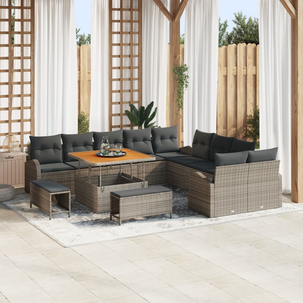 vidaXL Trädgårdsoffset med kudde 13 pcs Grå 100 x 100 x 71 cm