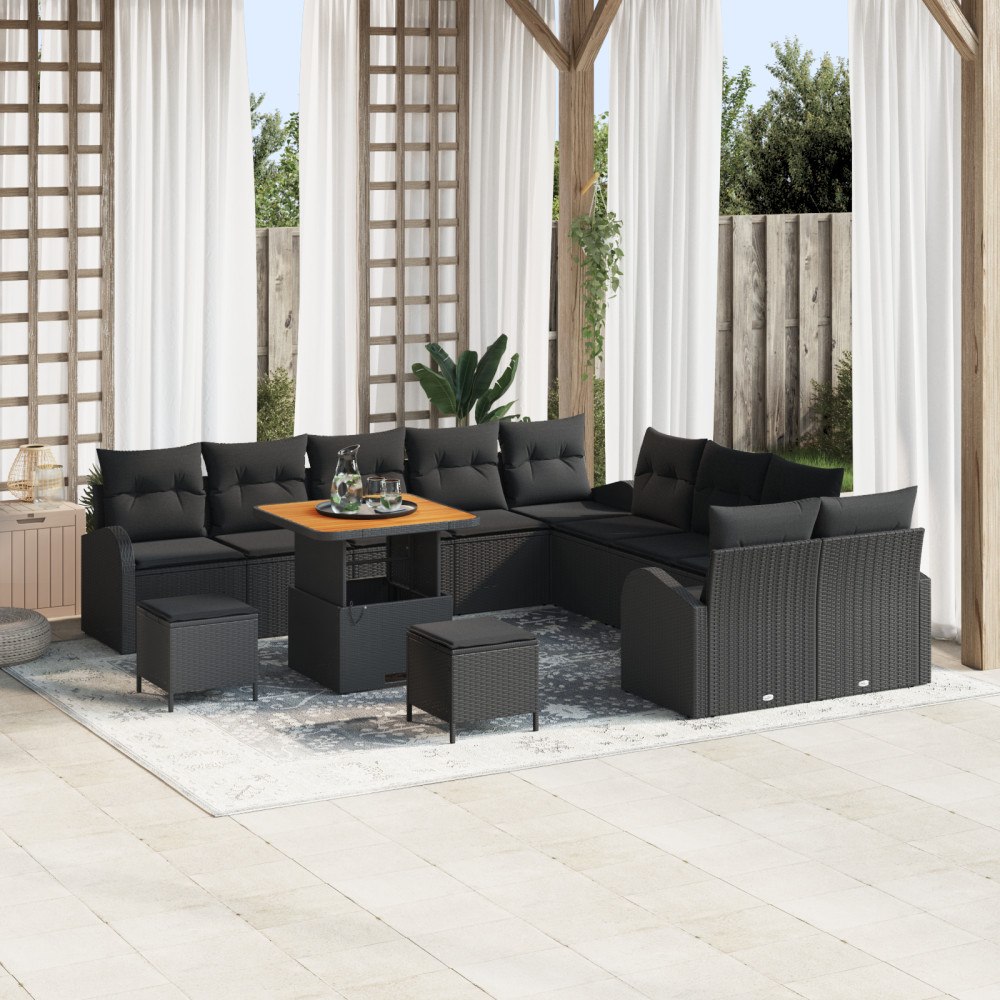 vidaXL Trädgårdsoffset med kudde 13 pcs Svart 80 x 80 x 71 cm
