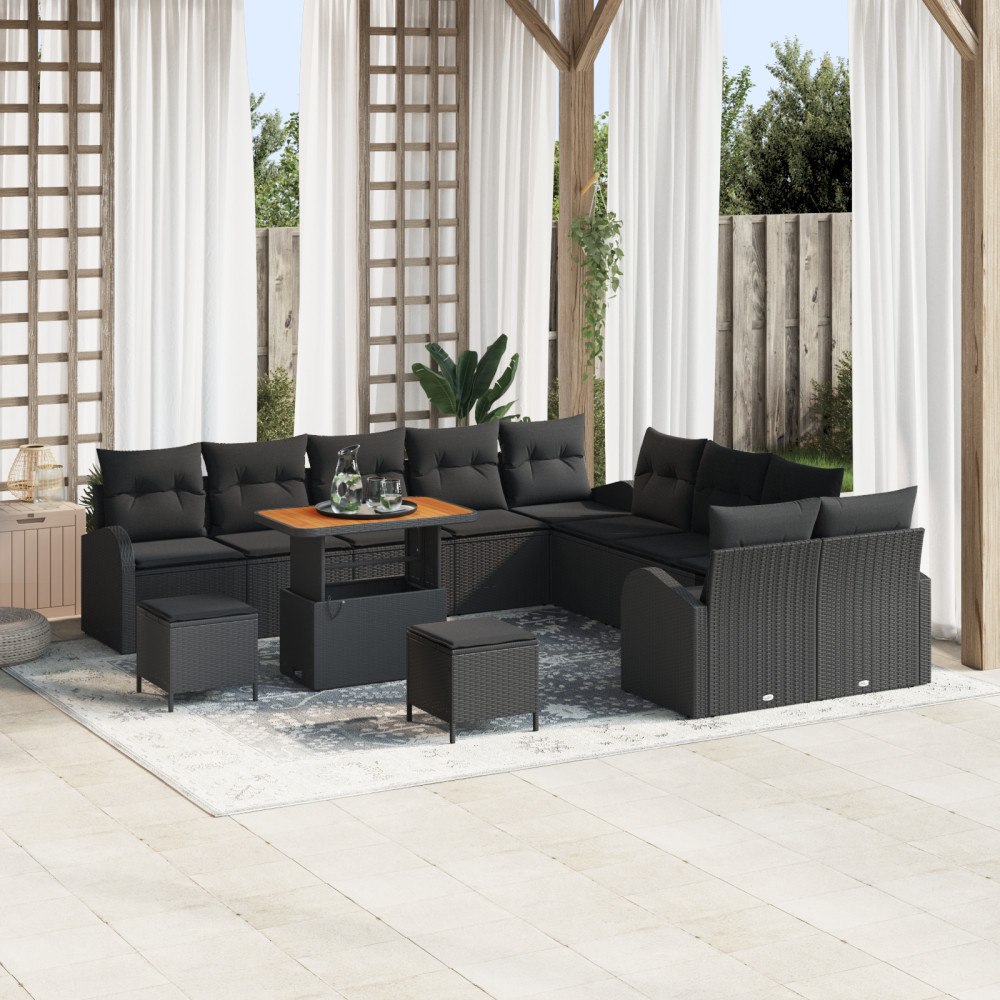 vidaXL Trädgårdsoffset med kudde 13 pcs Svart 90 x 55 x 71 cm