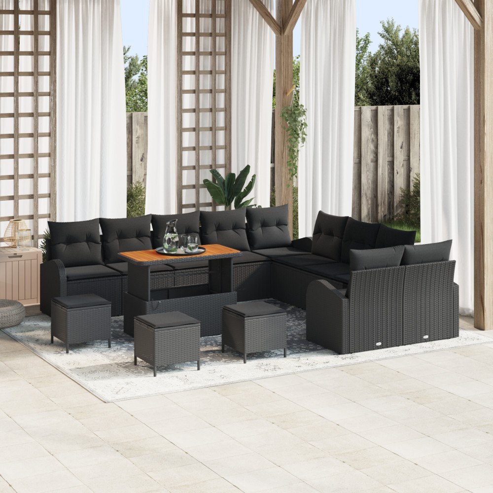 vidaXL Trädgårdsoffset med kudde 14 pcs Svart 110 x 55 x 71 cm