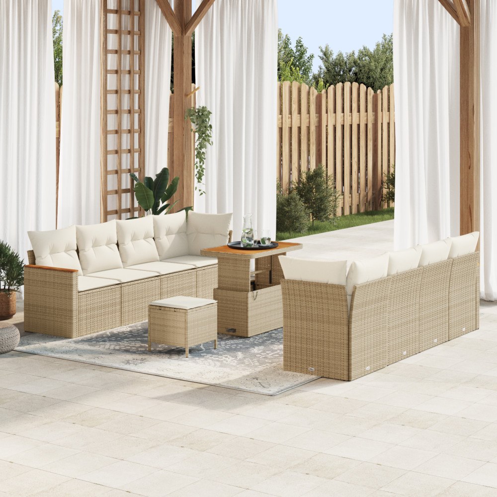 vidaXL 11-delad Trädgårdsoffekit med kuddar Beige Poly Rattan Akacia, vidaXL 3-delad Trädgårds dining set med kuddar Beige Poly...