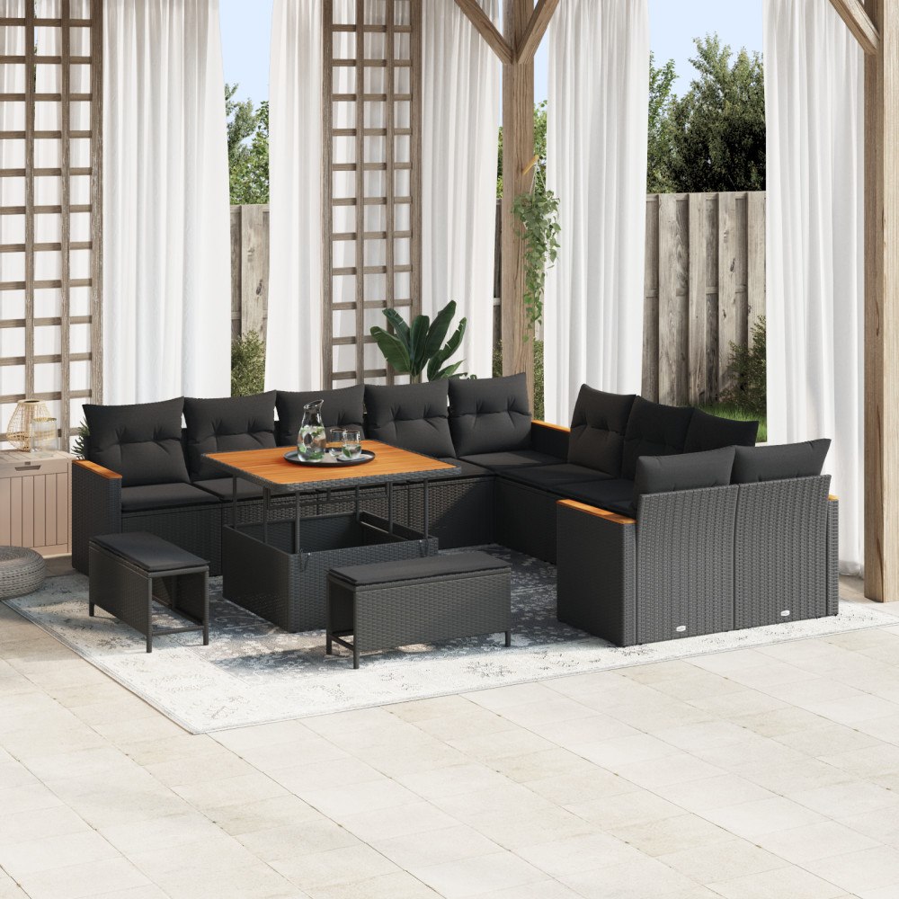 vidaXL 13-delars Trädgårdsoffset med kuddar Svart Poly Rattan Akacia, vidaXL 3-delars Trädgårdsdining-set med kuddar Svart Poly...