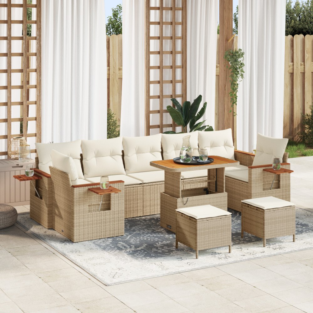 vidaXL Trädgårdsoffset 10 pcs Beige 90 x 55 x 71 cm Poly rattan