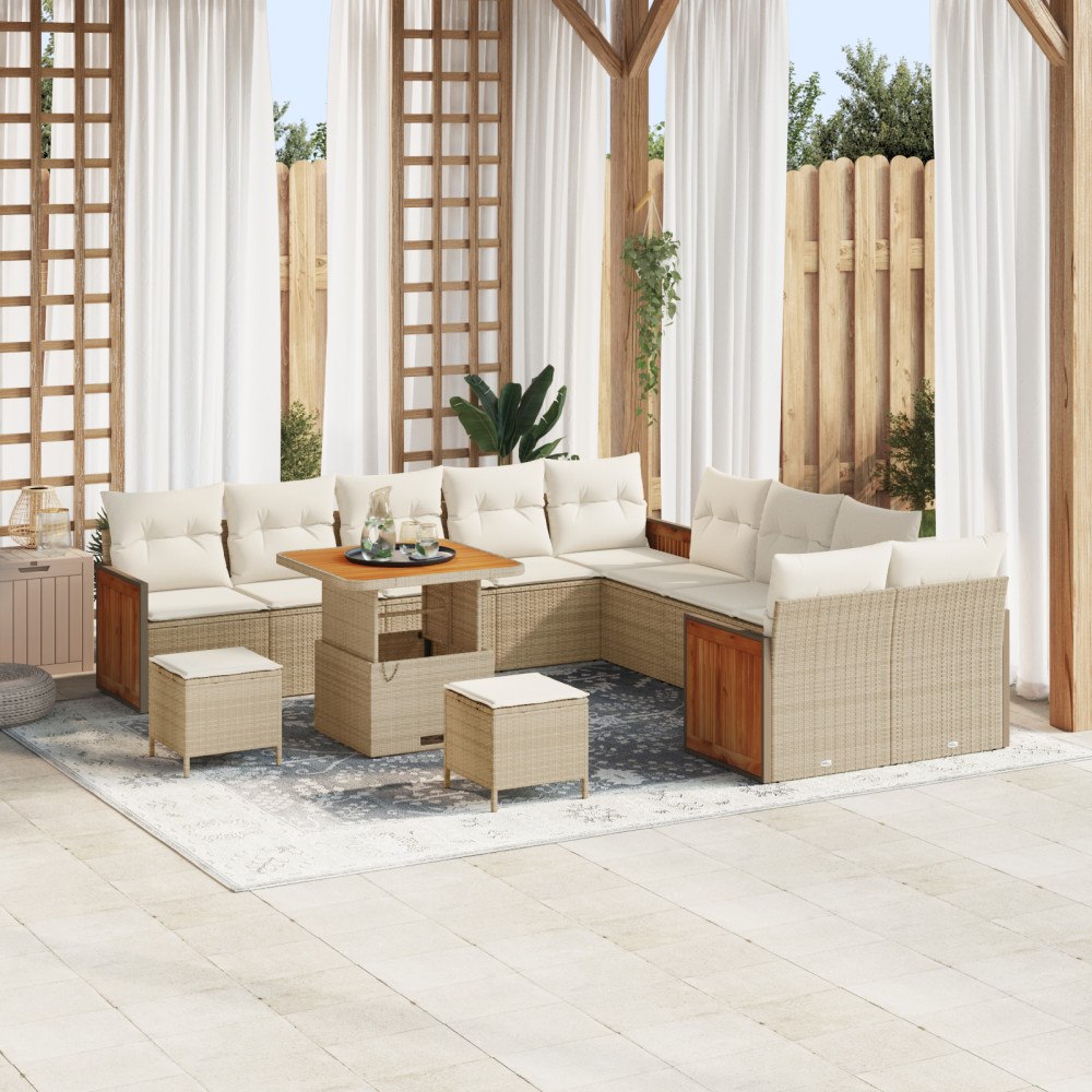 vidaXL 13-delat Trädgårdsoff set med kuddar Beige Poly Rattan Akacia, vidaXL 3-delat Trädgårds matset med kuddar Beige Poly Rat...