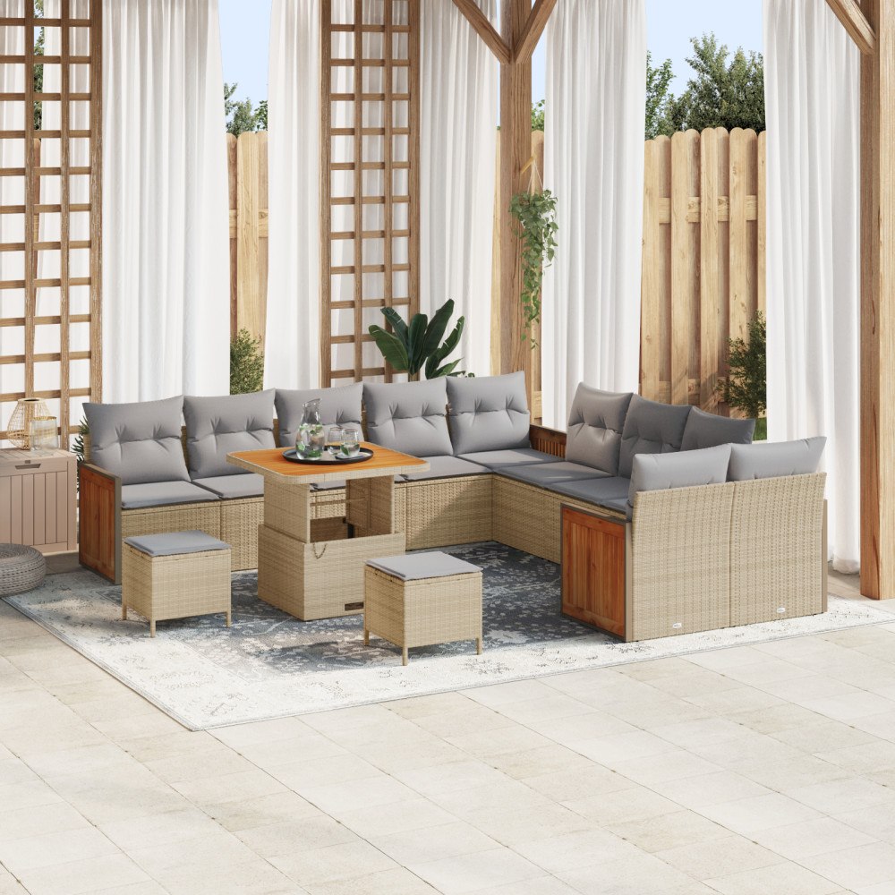 vidaXL 13-delars Trädgårdsoffset med kuddar Beige Poly Rattan Akacia, vidaXL 3-delars Trädgårdsdining-set med kuddar Beige Poly...