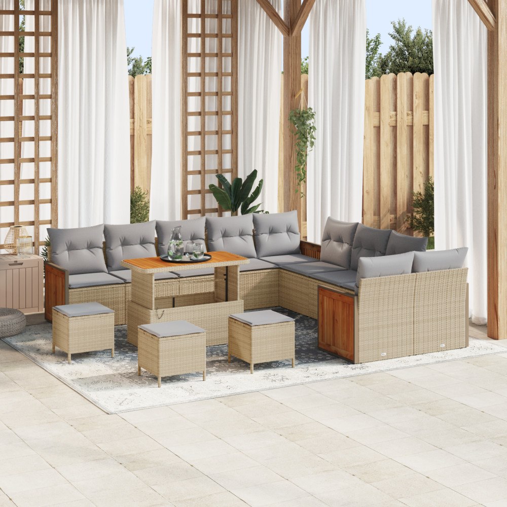 vidaXL 14-delad trädgårdsoff-set med kuddar Beige Poly Rotting Akacia, vidaXL 4-delad trädgårdsdining set med kuddar Beige Poly...