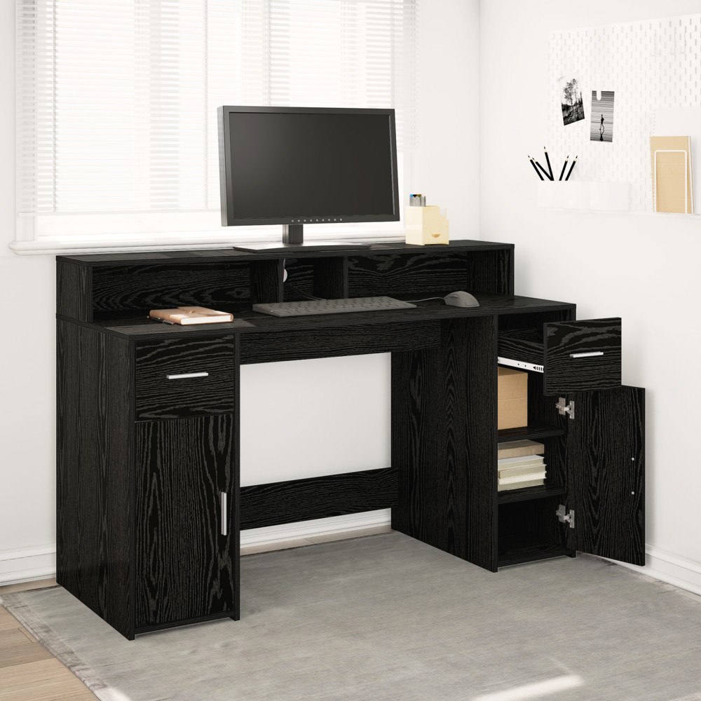 vidaXL Skrivbord Svart ek 140x55x91 cm Konstruerat trä